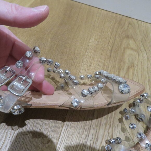 JEFFREY CAMPBELL Amaryl Clear Crystal Studded Flat Sandals Shoes - Size US 8 - Picture 8 of 13